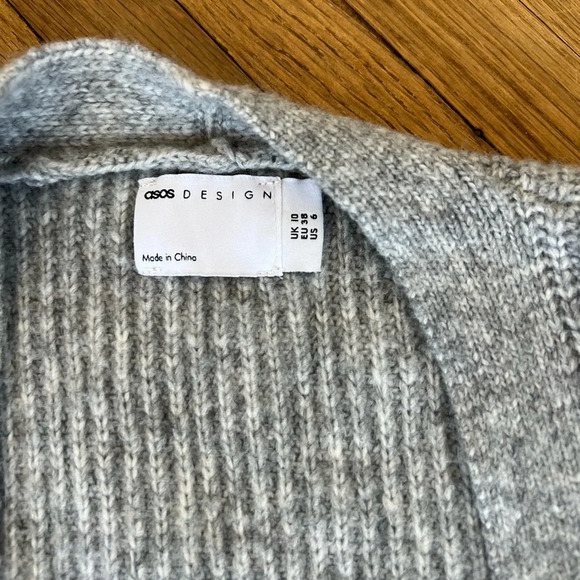 ASOS Chunky Knit Balloon Sleeve Long Cardigan Sweater Grey | Size 6 - Picture 2 of 4